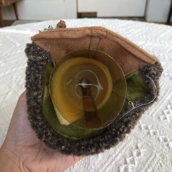 VTG Woodland Santa Tree Topper 7.5" Green Felt Rustic Christmas Décor Cottage - Picture 7 of 9